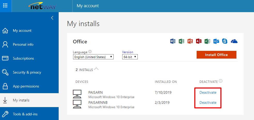 how to deactivate office 365